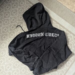 Black Hidden Cult Cropped Zip Up Jacket Hoodie